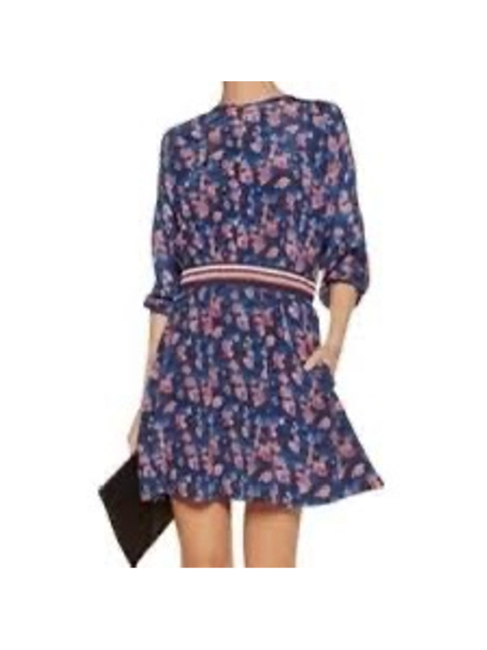 Tanya Taylor Anna Dress Silk Vibrant Blue Pink Floral Elastic Waist Band Size 2